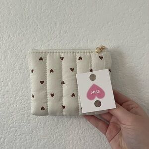 EVRY Heart Patterned Cosmetic Bag - Cream and Brown